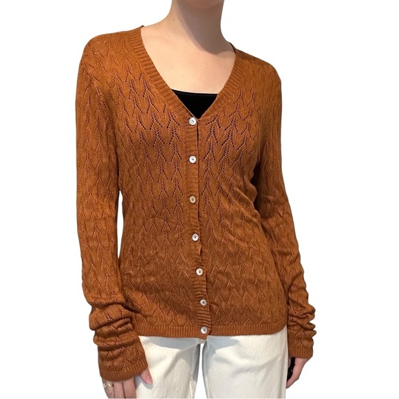CP Shades Cardigan Sweater Button Up V-neck Minimalist Brown Casual Size Medium - Picture 9 of 9